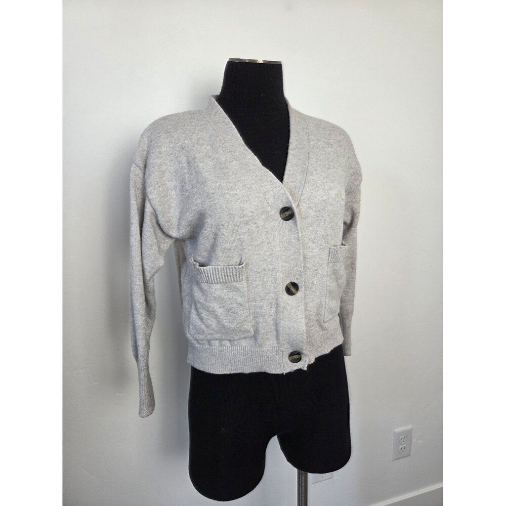 Poof Gray Cardigan Sweater Short Cozy Soft Academia Preppy Twee Old Money Small